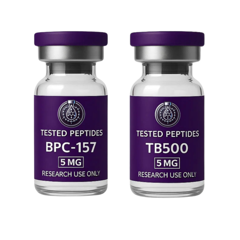 BPC-157 Peptide – 5mg Specifications: Contents: BPC-157 5mg Tb500 5mg Form: Lyophilized powder Purity: >99% (HPLC Verified) Storage: Store between 2°C and 8°C Packaging: Sterile sealed vial research purposes only. Not for human consumption